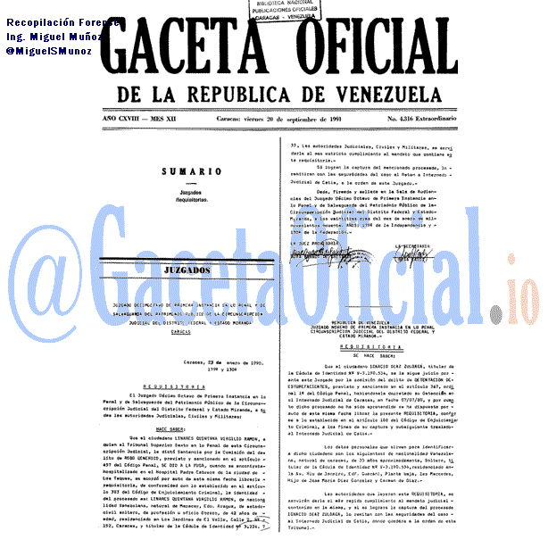 Gaceta Oficial 4316 del 20 Septiembre 1991