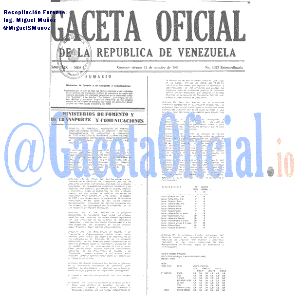 Gaceta Oficial 4328 del 11 Octubre 1991