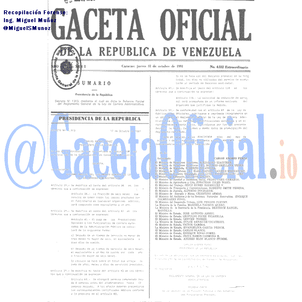 Gaceta Oficial 4332 del 31 Octubre 1991