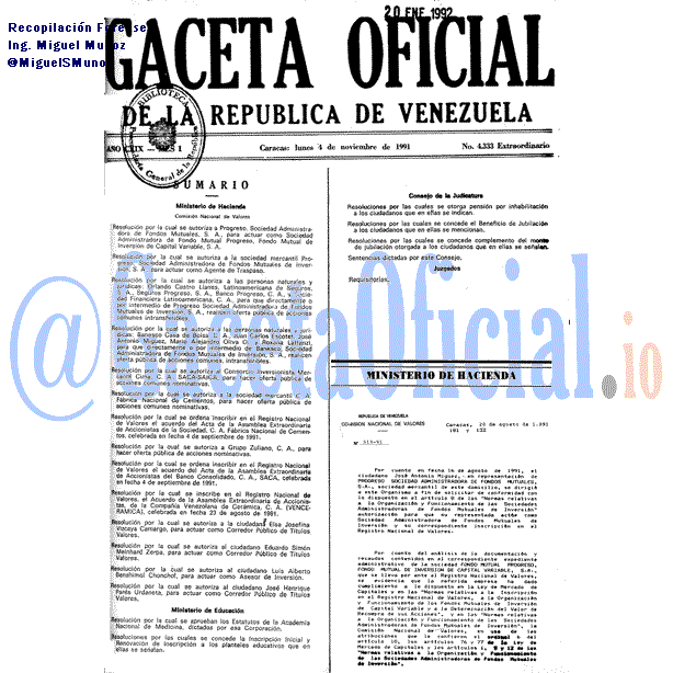 Gaceta Oficial 4333 del 4 Noviembre 1991