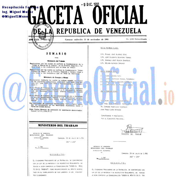Gaceta Oficial 4336 del 13 Noviembre 1991