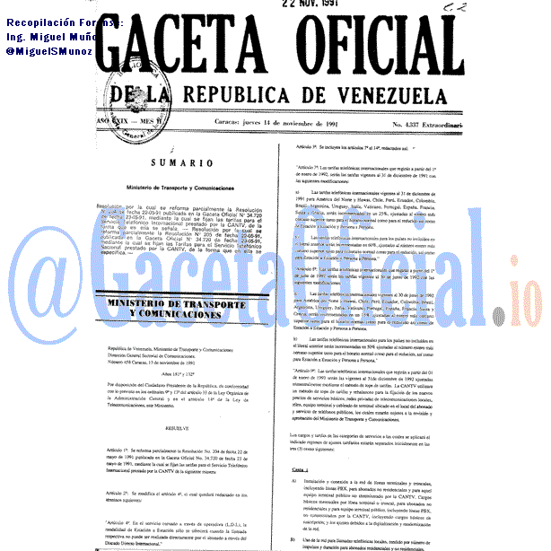 Gaceta Oficial 4337 del 14 Noviembre 1991