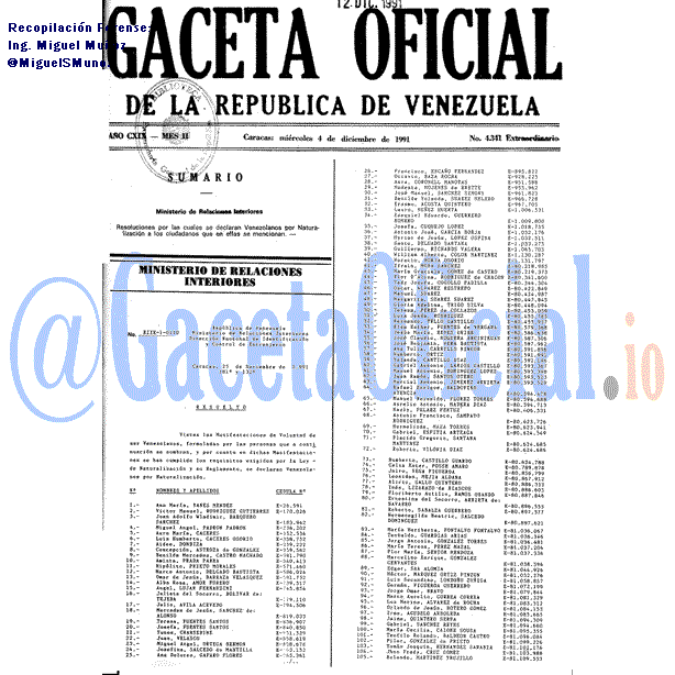 Gaceta Oficial 4341 del 4 Diciembre 1991