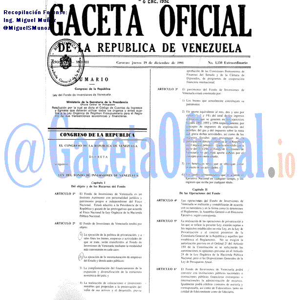 Gaceta Oficial 4350 del 19 Diciembre 1991