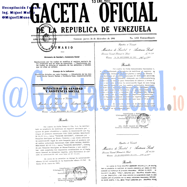 Gaceta Oficial 4351 del 26 Diciembre 1991