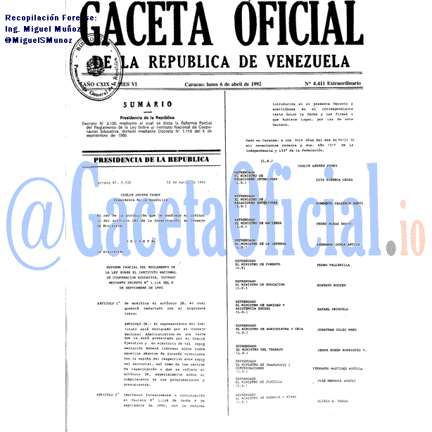 Gaceta Oficial 4411 del 6 Abril 1992