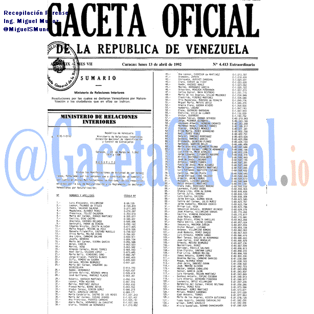 Gaceta Oficial 4413 del 13 Abril 1992