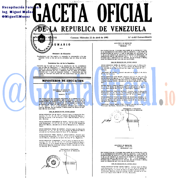 Gaceta Oficial 4415 del 22 Abril 1992