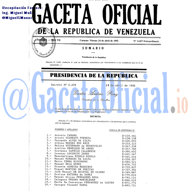 Gaceta Oficial 4417 del 24 Abril 1992
