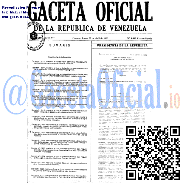 Gaceta Oficial 4418 del 27 Abril 1992