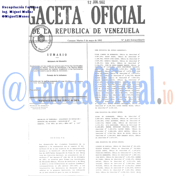 Gaceta Oficial 4421 del 5 Mayo 1992