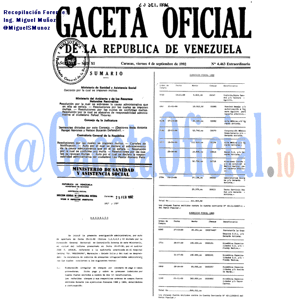 Gaceta Oficial 4463 del 4 Septiembre 1992