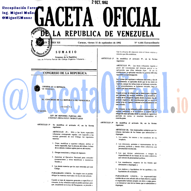 Gaceta Oficial 4466 del 11 Septiembre 1992
