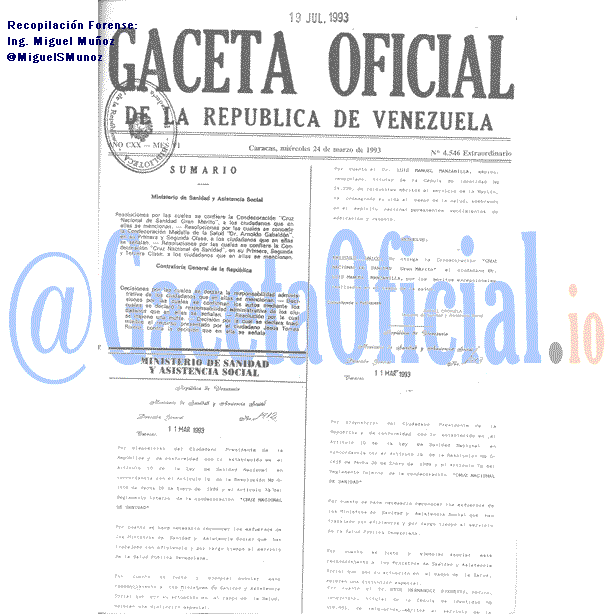 Gaceta Oficial 4546 del 24 Marzo 1993