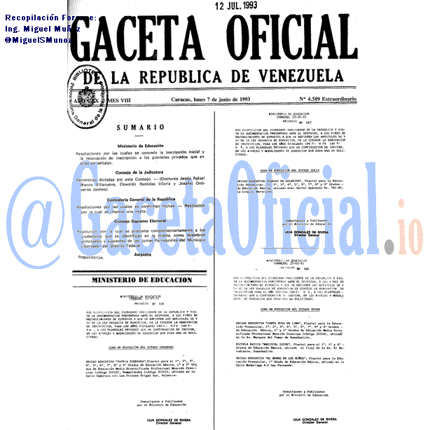 Gaceta Oficial 4589 del 7 Junio 1993