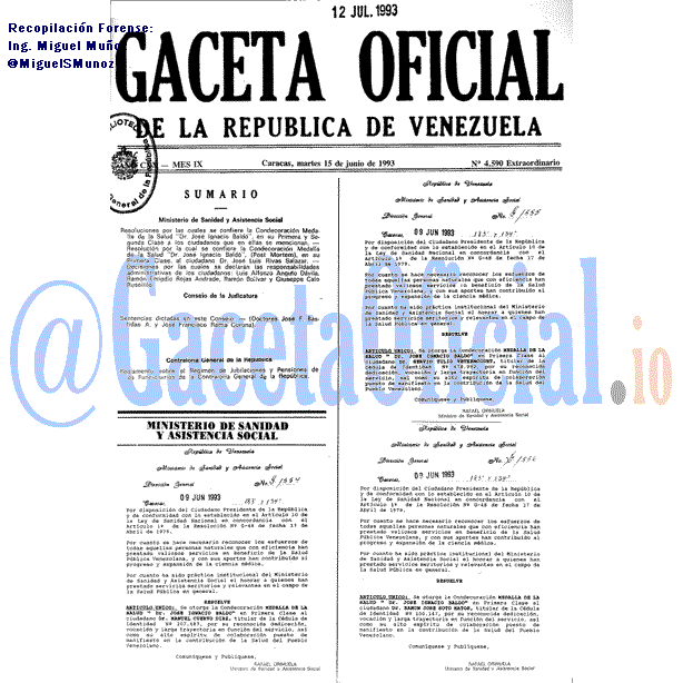 Gaceta Oficial 4590 del 15 Junio 1993