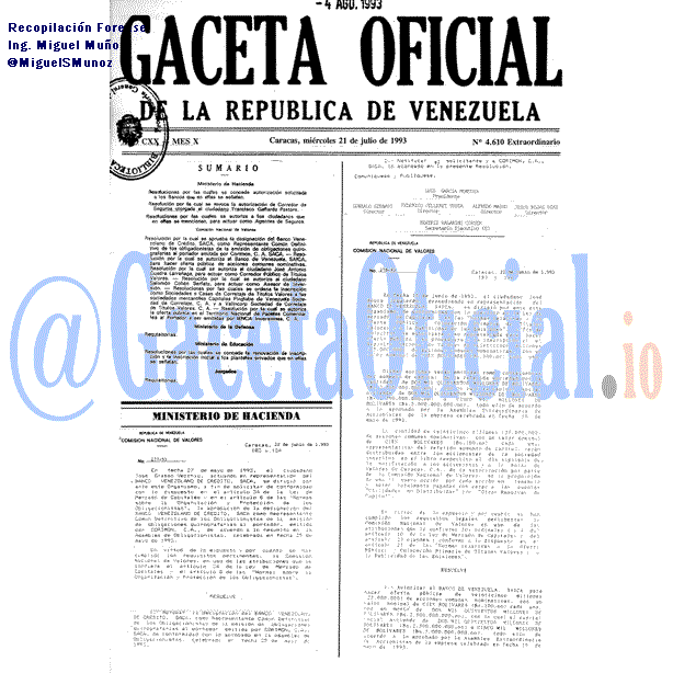 Gaceta Oficial 4610 del 21 Julio 1993