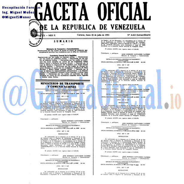 Gaceta Oficial 4612 del 26 Julio 1993