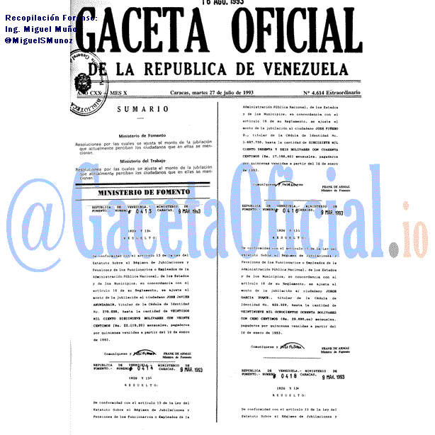 Gaceta Oficial 4614 del 27 Julio 1993