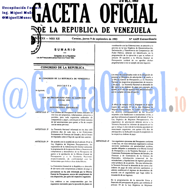 Gaceta Oficial 4629 del 9 Septiembre 1993