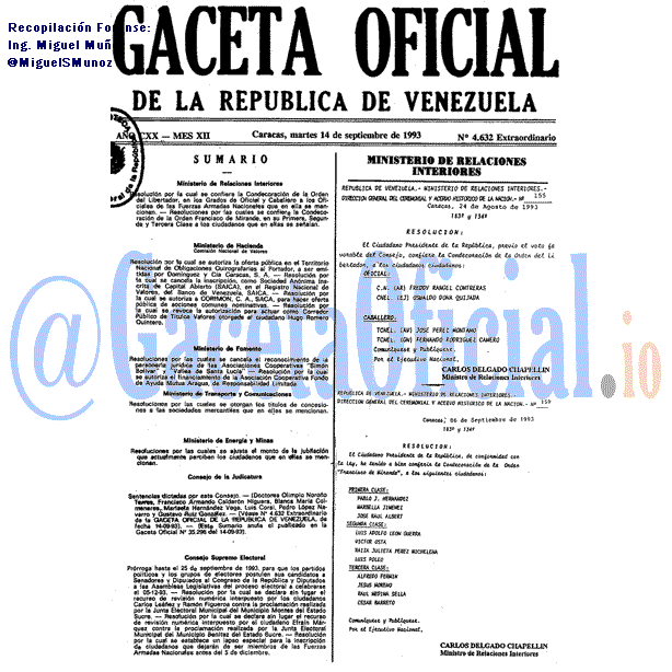 Gaceta Oficial 4632 del 14 Septiembre 1993