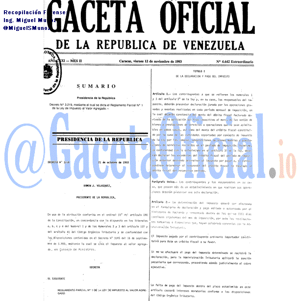 Gaceta Oficial 4642 del 12 Noviembre 1993