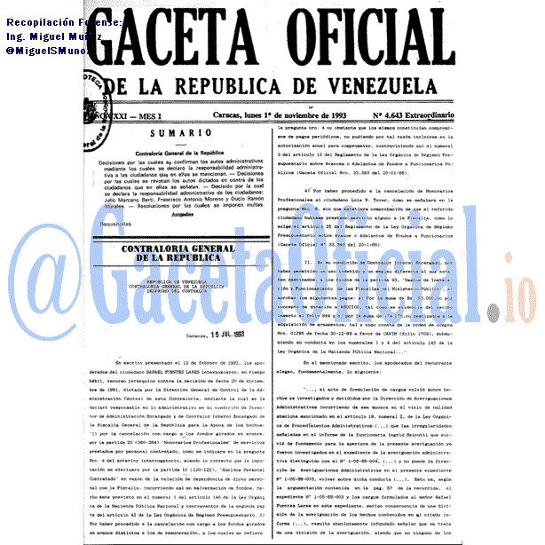 Gaceta Oficial 4643 del 1 Noviembre 1993