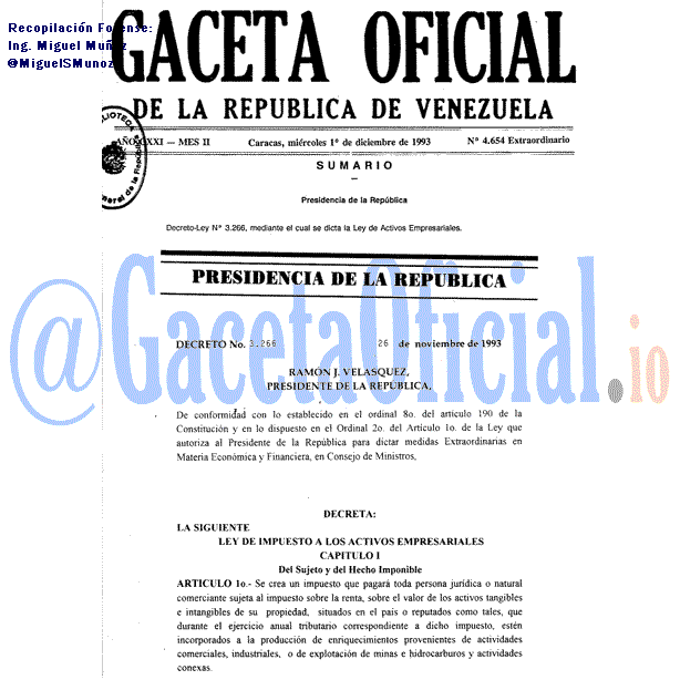 Gaceta Oficial 4654 del 1 Diciembre 1993