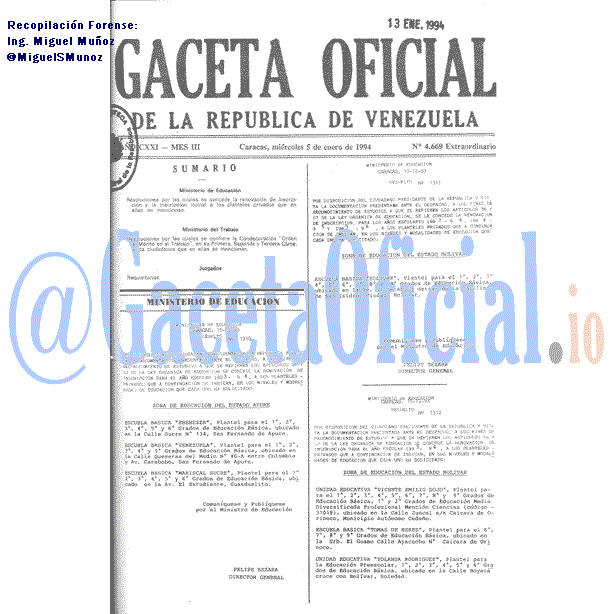Gaceta Oficial 4669 del 5 Enero 1994