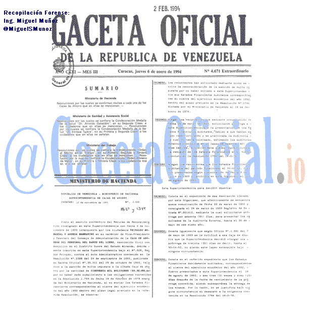 Gaceta Oficial 4671 del 6 Enero 1994