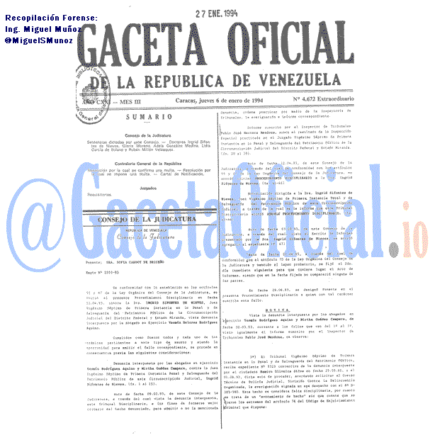 Gaceta Oficial 4672 del 6 Enero 1994
