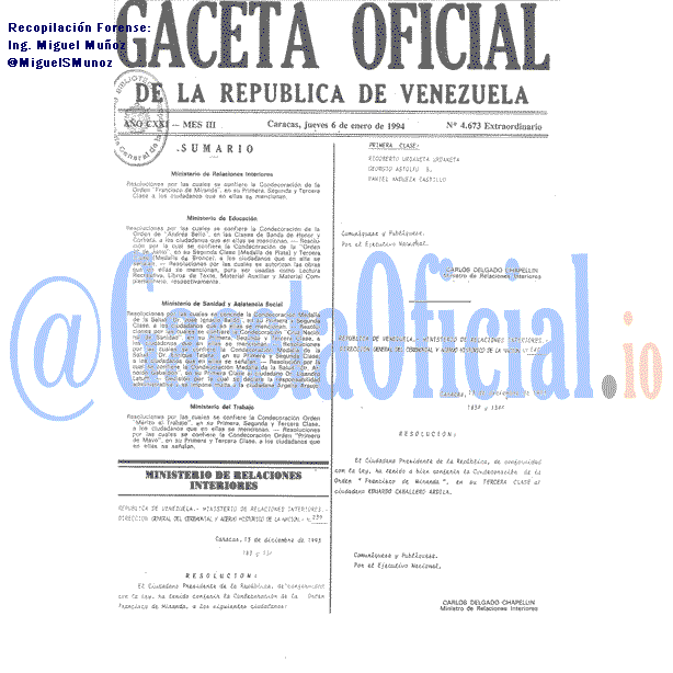 Gaceta Oficial 4673 del 6 Enero 1994
