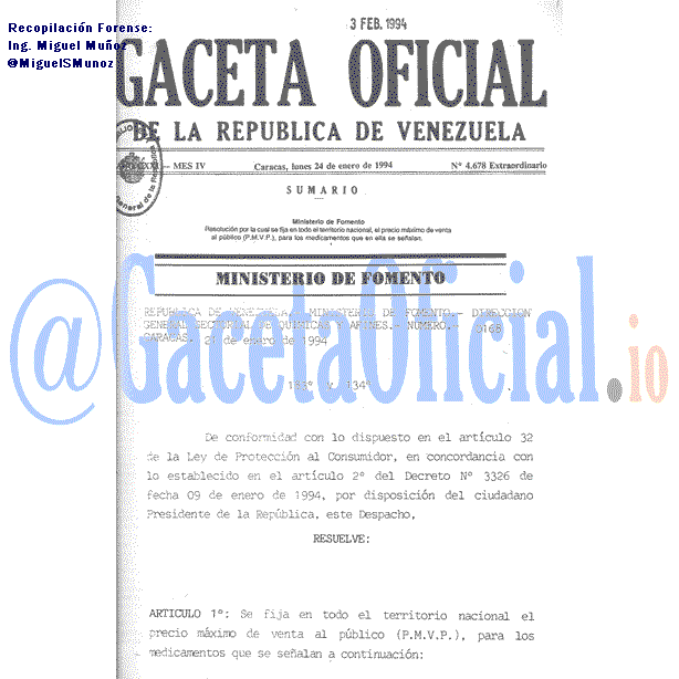 Gaceta Oficial 4678 del 24 Enero 1994