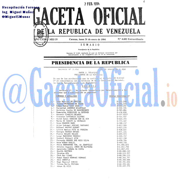 Gaceta Oficial 4682 del 31 Enero 1994