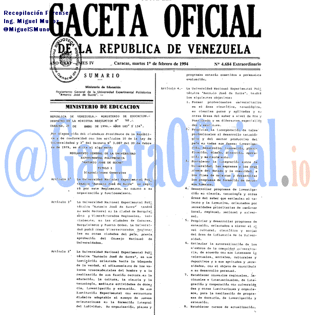 Gaceta Oficial 4684 del 1 Febrero 1994
