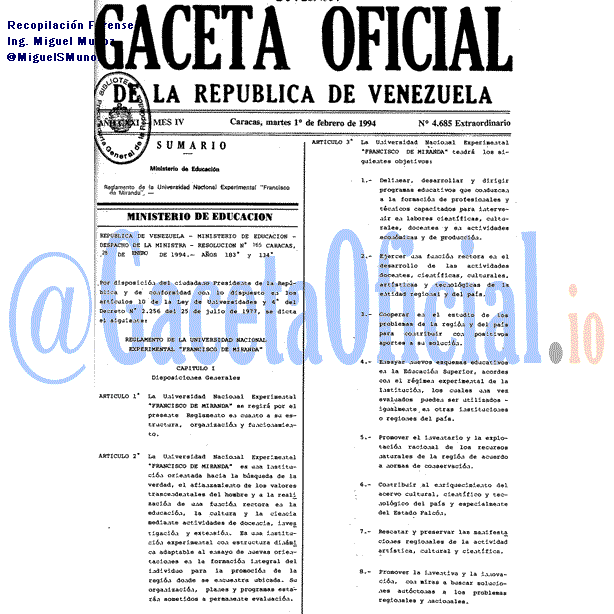 Gaceta Oficial 4685 del 1 Febrero 1994