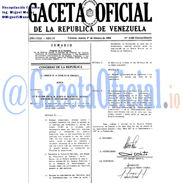 Gaceta Oficial 4686 del 1 Febrero 1994