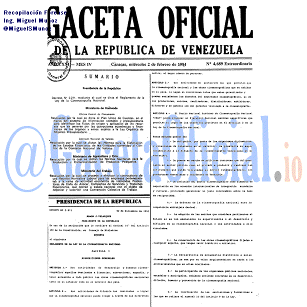 Gaceta Oficial 4689 del 2 Febrero 1994