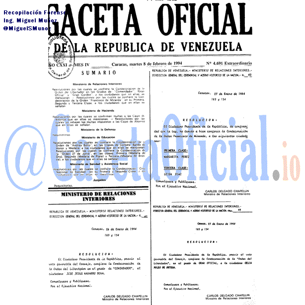 Gaceta Oficial 4691 del 8 Febrero 1994
