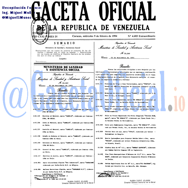 Gaceta Oficial 4693 del 9 Febrero 1994