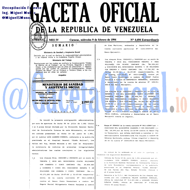 Gaceta Oficial 4694 del 9 Febrero 1994