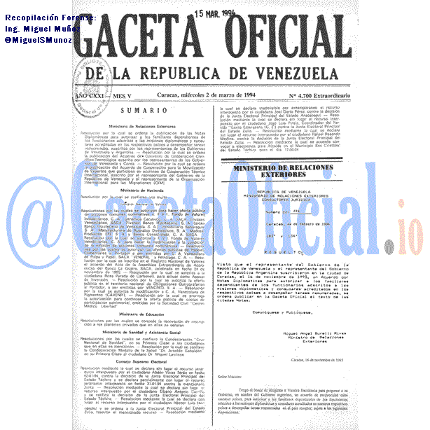Gaceta Oficial 4700 del 2 Marzo 1994