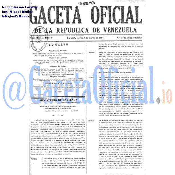 Gaceta Oficial 4701 del 3 Marzo 1994