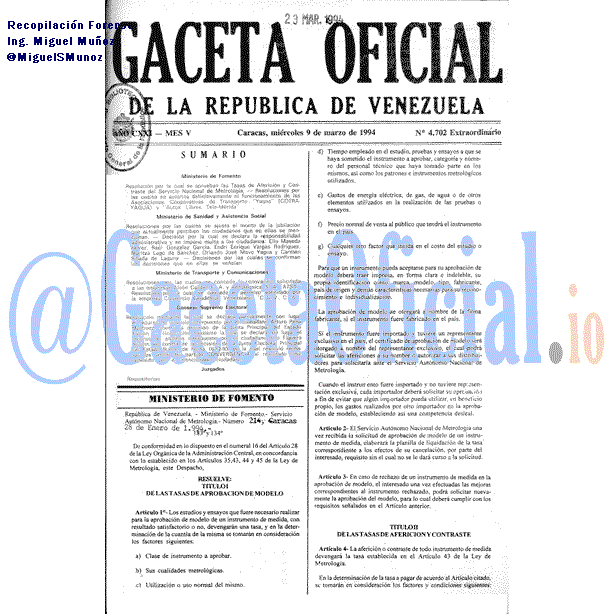 Gaceta Oficial 4702 del 9 Marzo 1994
