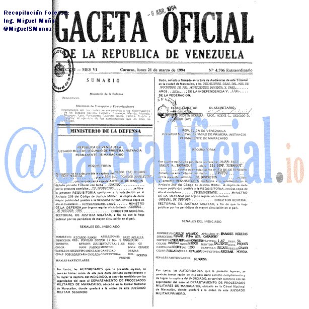 Gaceta Oficial 4706 del 21 Marzo 1994