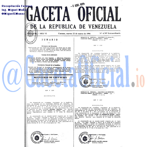 Gaceta Oficial 4707 del 22 Marzo 1994