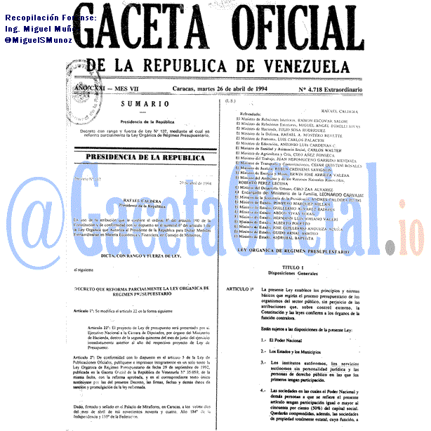 Gaceta Oficial 4718 del 26 Abril 1994