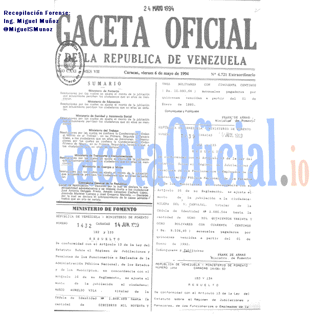 Gaceta Oficial 4721 del 6 Mayo 1994