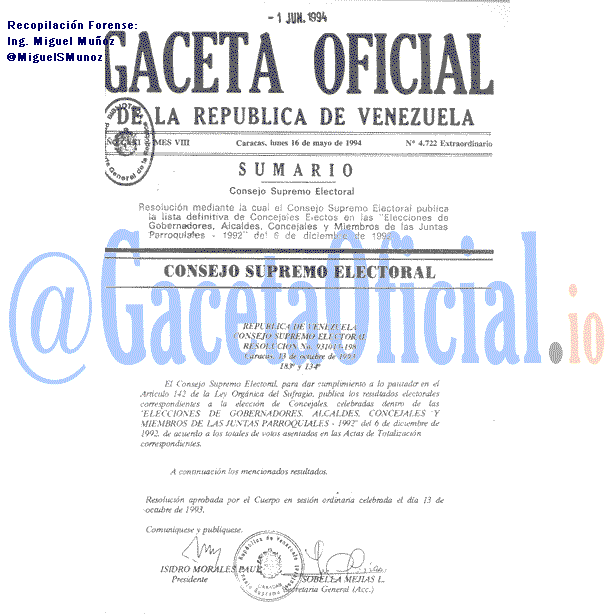 Gaceta Oficial 4722 del 16 Mayo 1994
