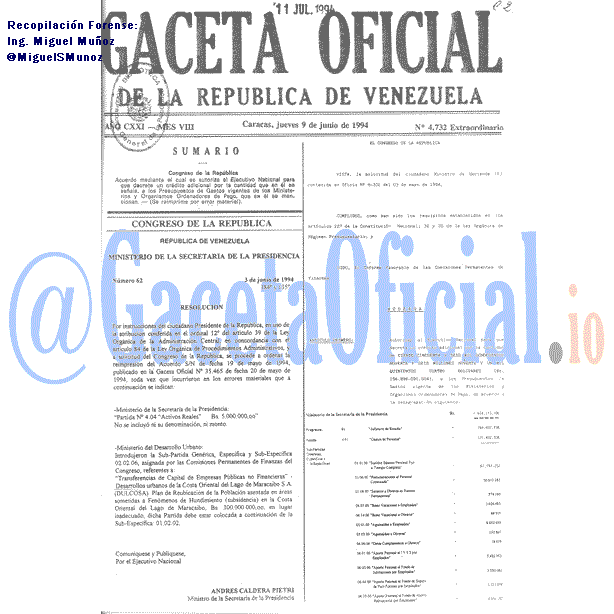 Gaceta Oficial 4732 del 9 Junio 1994